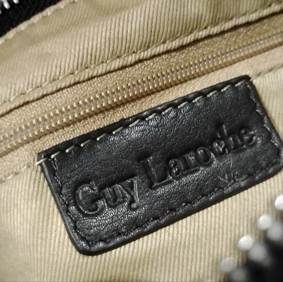 Vintage Guy Laroche Brown/ Tan Leather Logo Crossbody Bag - Picture 7 of 10